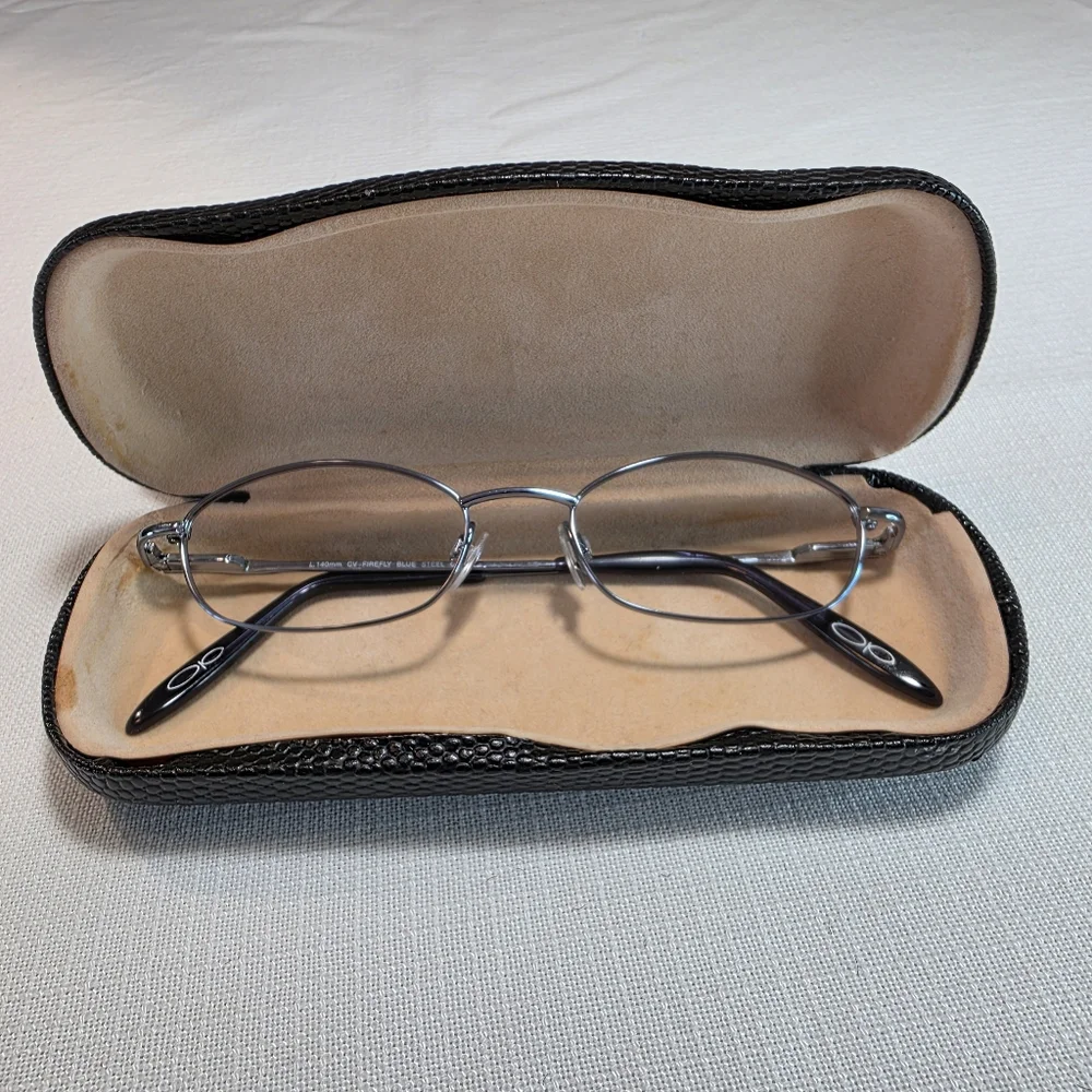 Vintage OP Blue And Silver Oval Metal Glasses Frame EUC